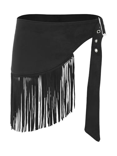 Moggemol Irregular Vintage Waist Belt for Womens Western Punk Tassel Fringe Cowboy Cowgirl Costume Type B Black One Size