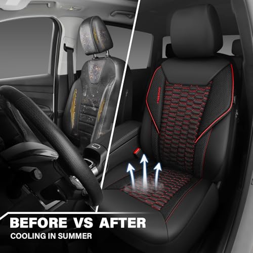 Image of CAR PASS 3D Foam Mesh Leather Car Seat Covers Front Seats, Air Cool Mesh Front Seat Covers for Car, Universal Fit for SUV Truck Sedan Automotive, Armrest Airbag Compatible,Black and Red