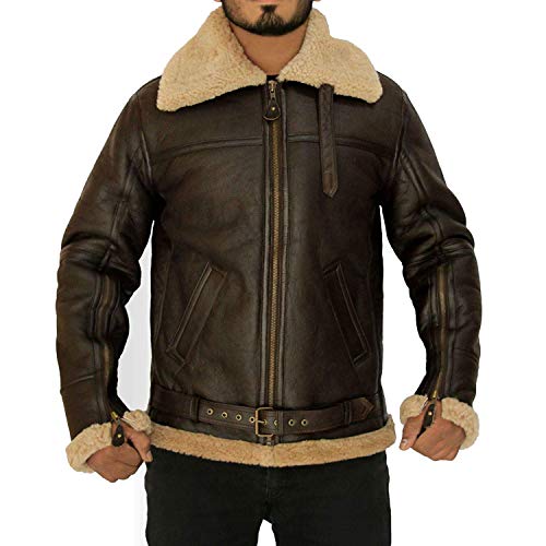 Image of F&F Classic - B3 RAF Military Brown Leather Aviator Jacket Shearling Pilot Bomber Winter Coat For Men's