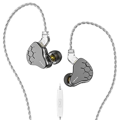 KBEAR Lark in-Ear Monitor 1BA 1DD Armature d'équilibre Hybride avec Casque HiFi Dynamique, écouteurs Filaires avec Coque en Métal et PC Câble Détachable 0,78 mm 2 Broches (Gris, avec Micro) Cover