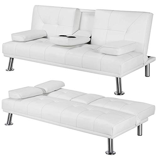 Yaheetech Futon Sofa Bed Sleeper Sofa Modern Faux Leather Futon Convertible Sofa