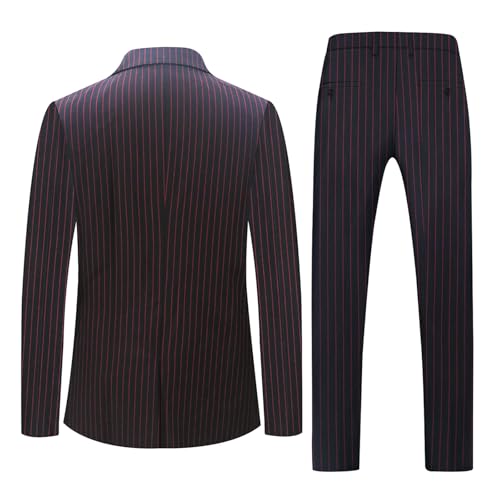 i·FineLong Mens 2 Piece Stripe Suit Set Center Vent 2 Button Wedding Dance Tux Blazer Jacket Pants Set3
