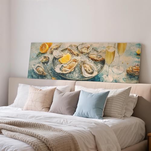 Tableau sur toile huîtres horizontal allongé pour habiller un grand mur vide