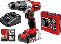 Einhell Power X-Change 44Nm Cordless Drill Driver with Battery and Charger - 18V, 3-in-1 Combi Drill, Hammer Drill and Screwdriver - with 22 Piece Drill Bit Set and Storage Case, Red/Black