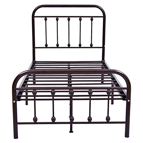 HOMERECOMMEND Dark Bronze Metal Bed Frame Platform with Headboard and Footboard Box Spring Replacement Mattress Foundation Heavy Duty Steel Slats, Twin