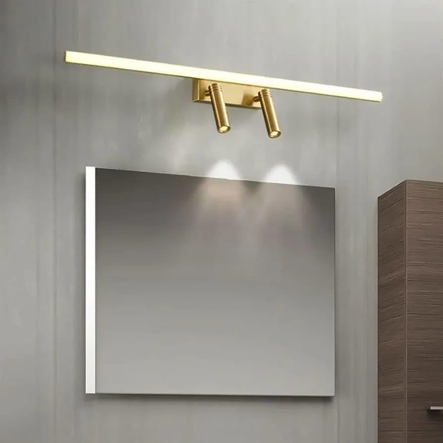 Image of Glowave Classic Metal Golden 3 LED Light with Adjustabe Head Mirror /Vanity /Bathroom /Picture Light - Tricolour (Warm White, White, Natural White) (268 /GD)