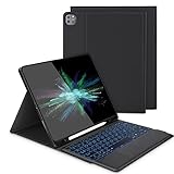 Teclado recargable: la funda con teclado para iPad pro 12.9 2021 tiene una batería recargable incorporada de 650 mAh y puede funcionar 220 horas sin luz de fondo o 6 horas con luz de fondo encendida. Se proporciona un cable de carga USB-USB C en el paquete para cargar el teclado.
