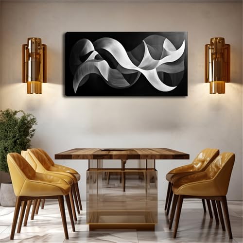 Cuadro en blanco y negro de gran tamaño con curvas de diseño sofisticado para lienzo de pared 2