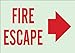 Brady 90952 Glow-In-The-Dark Plastic Glow-In-The-Dark Exit & Directional Sign, 7" X 10", Legend "Fire Escape (W/Right Arrow)"