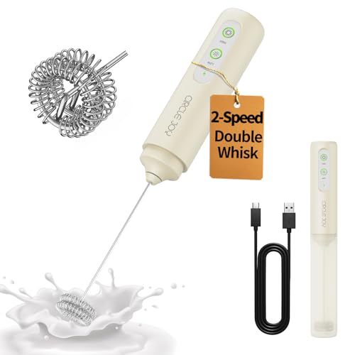 Image of CIRCLE JOY Rechargeable 2-Speed Milk Frother with Dual Spring Whisk, Electric Coffee Frother Handheld, Portable Mixer Wand for Protein Powder Matcha Lattes Cappuccino, Home Kitchen Gifts