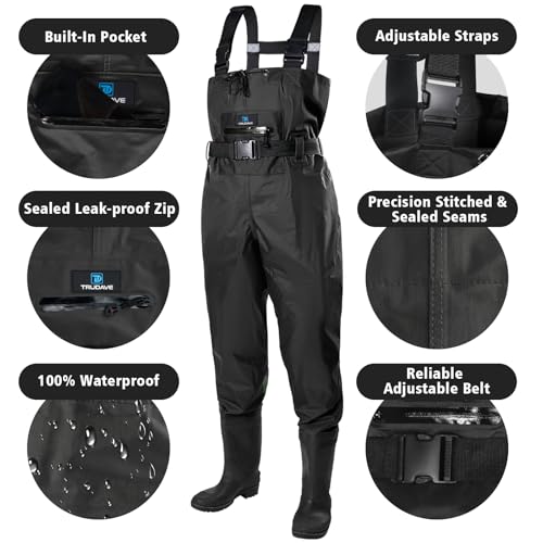 Image of Trudave Chest Waders for Men with Boots, 2-Ply Nylon /PVC Waterproof Fishing & Hunting Waders for Men and Women