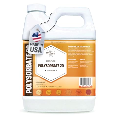 Polysorbate 20 (32oz) | USP Grade - Tween 20 Gentle Natural Emulsifier & Solubilizer for Essential Oils Fragrances Sprays Lotions Shampoos | Improves Stability & Clarity | 32 OUNCES
