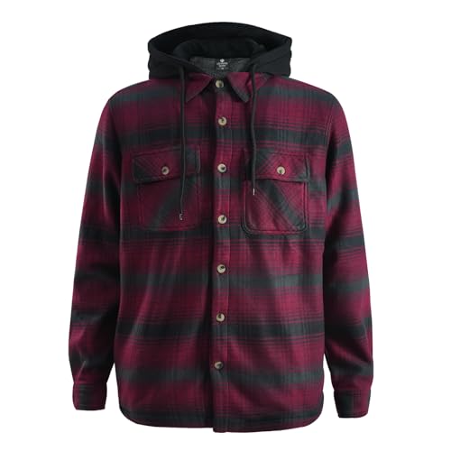 Image of TanBridge Men's Cotton Plaid Shirts Jacket Full Zip Fleece Flannel Sherpa Lined Hoodies Heavyweight Hoodies Jacket for Men