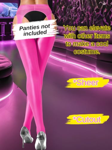 Image of ChiaoLezhee Sexy Shiny Tights, Sheer High-Waisted, Suspender Pantyhose For Women Rave Party Outfits Leggings Pants Exotic