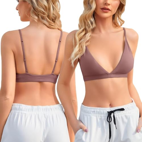 Image of INIBUD Bralette for Women Removable Padded Bra Yoga Seamless V Neck Triangle Adjustable Straps Wireless