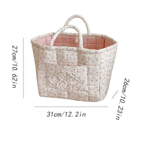 Image of Quilted Fabric Basket Foldable Car Storage Boho Floral Laundry Basket Hamper for Nursery Bedroom & Living Room | Organize Clothes Toys (Beige Floral)