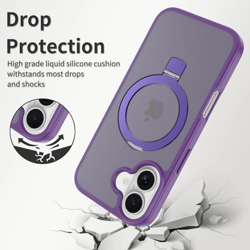 Image of Magnetic for iPhone 17 Case, 6.3 inch, Compatible with MagSafe, Rugged Kickstand, Not-Yellowing Military-Grade Protection, Matte Purple