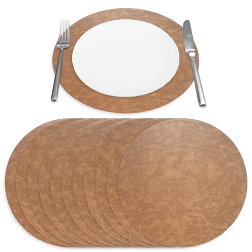 Homewear Morgan Faux Leather Round Set of 12 Placemats, 15", Camel, Heat Resistant, Stain Resistant, Non-Slip, Reversible, Durable Table Mats for Kitchen, Dining Table, Indoor Washable Use by Homewear - Image 5