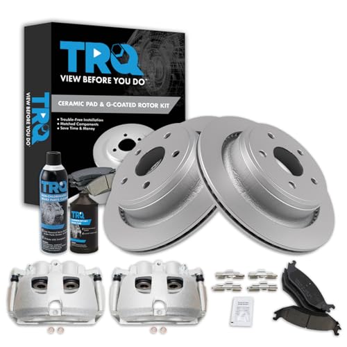 Image of TRQ Rear Brake Pad, Caliper, & Rotor Kit, with Chemical Kit Ceramic Premium G-Coated Compatible with 2012 Ram 1500