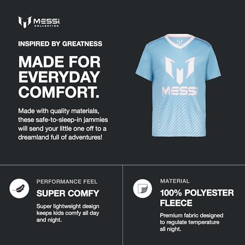 Image of Messi Boys' Lifestyle Short Sleeve Top, Loose-fit V-Neck Shirt with Logo