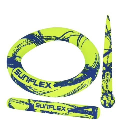 Sunflex® Diving Set Funky Crossed | Stehen senkrecht im Wasser | Neopren Tauchring, Tauchstab, Tauchball & lässt Sich gut greifen | farbenfrohes Wasser- & Tauchspielzeug | für Jede Altersgruppe