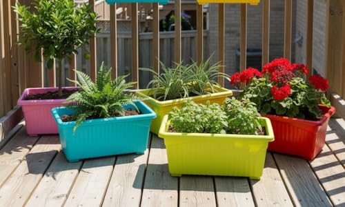 Image of Bianco Rectangular Plastic Pots for Plants, Jupiter Flower Pots for Home, Window Display, Garden (35 x 18.5 x 15 cm) (Multicolor) (Pack of 5)