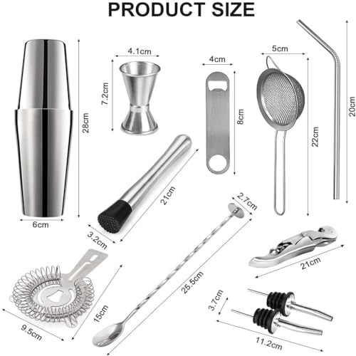 Set de Coctelera Boston 15 piezas acero inoxidable miniatura 4