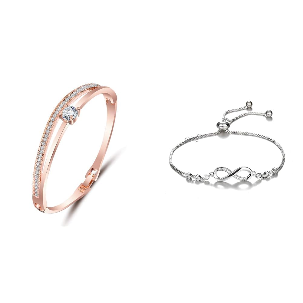 Shining Diva Fashion Stylish 18k Rose Gold Plated Crystal Bangle Bracelet for Women-(9814b) Infinity Crystal Charm Silver Plated Bracelet for Women (Silver, 10672b),One Size Shining Diva Fashion Stylish 18k Rose Gold Plated Crystal Bangle Bracelet for Women-(9814b) Infinity Crystal Charm Silver Plated Bracelet for Women (Silver, 10672b),One Size