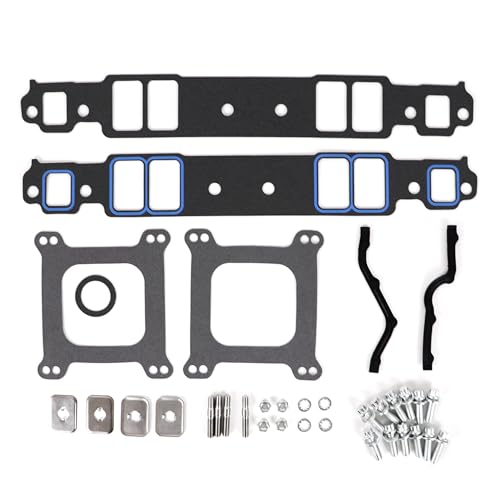 JGhyperX 7201 SBC Intake Manifold Gasket Set with Bolts Studs Hardware Kit Direct Replacement for Chevy Small Block 1958-1986 262-400 305 350 Complete Seal & Fastener 7206 5821 1205 108-100