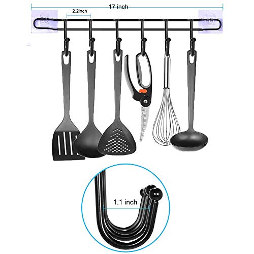 EigPluy Utensil Racks,Wall Mounted Kitchen Utensils Hanging Hooks with Knife/Towel Holder, 17inch Drilling Free Kitchen Tools/Pot/Towel/Knife/Mug/Cups Storage Holder Shelf,Black