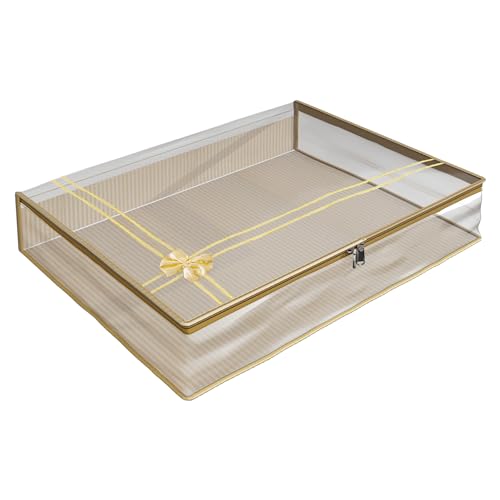 Image of Kuber Industries Saree Cover | Clothes Storage Bag | Suit Packing Cover | Cloth Stoarge Organizer | Wardrobe Cloth Storage Organiser with Zip | Lining Bow Transparent | 3 Inch | Pack of 6 | Gold