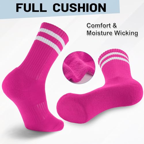 Image of Ultrafun 5 Pairs Striped Crew Socks Cotton Cushioned Athletic Sports Running Socks for Men Women Teens