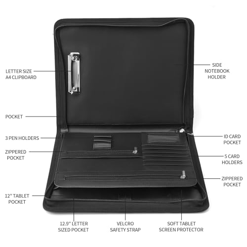 Ringsun PU Leather Portfolio for Men, Leather Padfolio with Clipboard Business Resume Portfolio for A4/Pad, Leather Portfolio Folder Organizer - Thumbnail 3