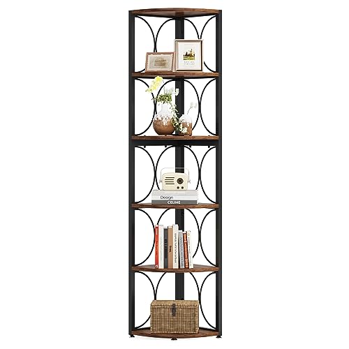 Tribesigns J0174 67 Inch Tall Corner Shelf, 6 Tier Rustic Corner Bookshelf Bookcase Storage Rack Standing Shelving Unit For Living Room thumb #7