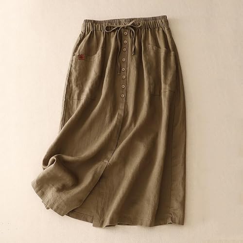 Cotton Linen Skirts for Women Casual Summer Comfy Drawstring Waist A Line Dresses Vacation Long Skirts with Pockets3