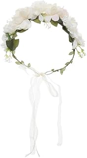 شريط رأس بلاستيكي للعرائس، زهور مطرزة، أبيض
