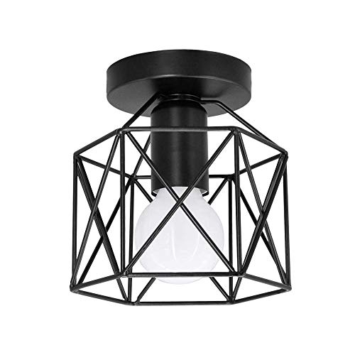 Artpad Vintage Loft Black Iron Cage Led Ceiling Lamp 5W White Led Nordic Metal Light for Kitchen Bedroom Balcony Aisle Bar E27 Geometric Ceiling Light Fixture …