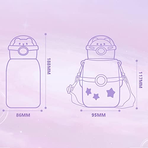 TIAASTAP Kawaii Water Bottle with Straw, 500ml Portable Stainless Steel Insulated Water Bottle with Sticker, Large Cute Astronaut Bear Water Bottles for School, Gym, Travel, Picnic etc (Purple)