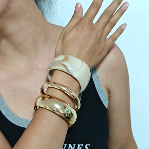 Chunky Gold Bracelets Set for Women Wide Irregular Acrylic Resin Bangle Acrylic Gold Wide Bracelets Set Punk Jewelry3