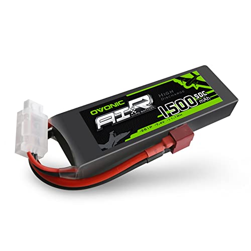 OVONIC 2S Lipo Battery 50C 1500mAh 7.4V Lipo Battery with Dean-Style T Connector for RC Airplane Helicopter Quadcopter FPV Racing Drone