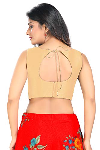 Image of Vamas Women's Silk Solid Sleeveless Readymade Saree Blouse (VFJ-45)
