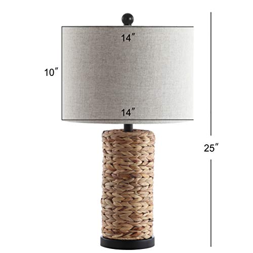 Image of JONATHAN Y 25 inch Natural Coastal Water Hyacinth Table Lamp Set of 2, Bedside Lamp with Light Grey Linen Shade, Boho Farmhouse Decor for Living Room Nightstand, LED Bulbs JYL6502A-SET2