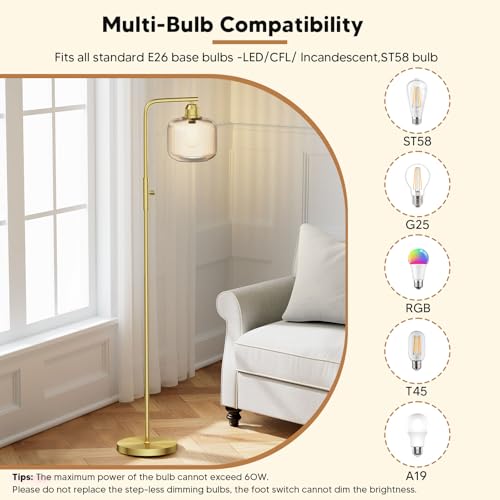 66" Dimmable Gold Standing Lamp with Champagne Ribbed Glass for Living Room by Karjoefar - Used condition - Image 5