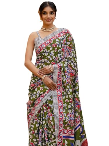 Image of SIRIL Women's Printed Ready to Wear Mul Cotton Saree With Unstitched Blouse Piece