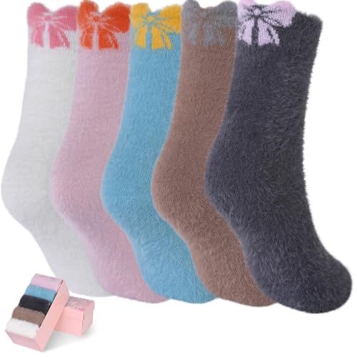 Image of SISOSOCK 5 Pairs Fuzzy Soft Cozy Comfy Socks Warm Birthday Gifts for Women