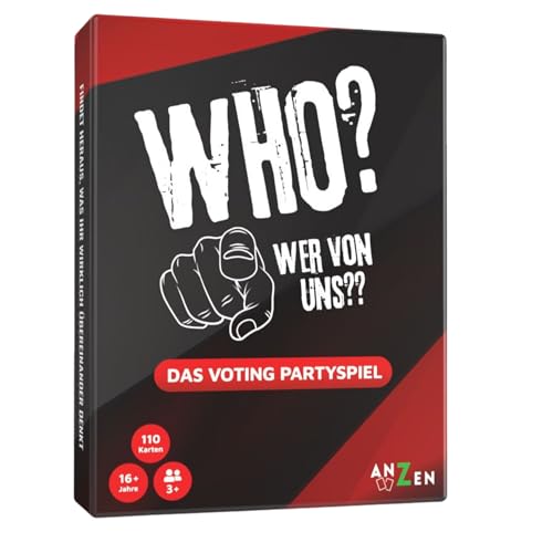 WHO? WER VON UNS? - Das Voting Partyspiel | Kartenspiel | Wer würde eher Abstimmung | Findet heraus, was ihr übereinander denkt | 110 Karten für 3+ Spieler ab 16 Jahren und Erwachsene | Geschenk-Idee