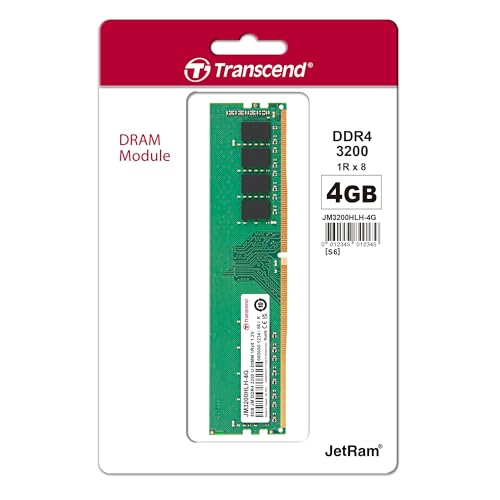 Image of Transcend 4GB DDR4 3200 MHz Desktop Memory, up to 25.6GB /s. - 288 pin, 1.2V, 1Rx8, CL22 DIMM Type - Unbuffered Long-DIMM Memory - JM3200HLH-4G