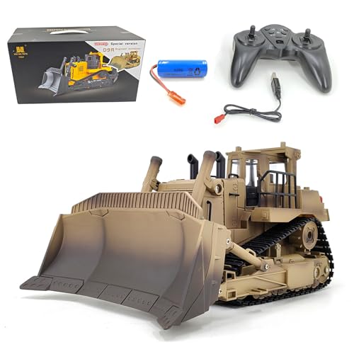 Authticar 1:16 Scale Remote Control Bulldozer, 2.4GHz 9 Channel RC Construction Vehicle, with Liftable Blade & Ripper, Metal Parts, Alloy Frame, Collectible Model Toy for Adults