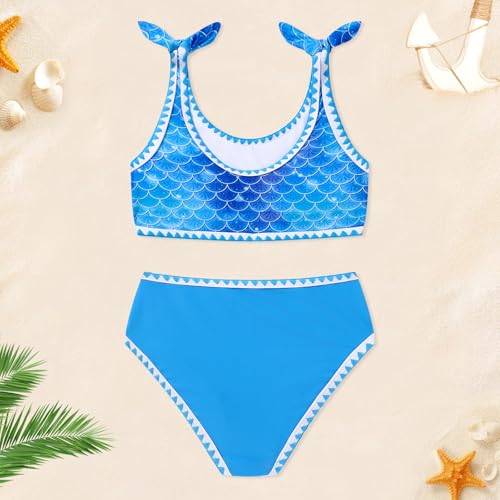 Image of Girls Two Piece Swimsuits Color Block Bowknot Swimwear Summer Beach Bikini Set Little Girl Bathing Suit with Chest Pad 3-10T