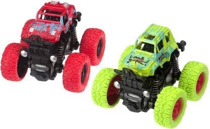 TEMSON 4WD Mini Monster Trucks Friction Powered Cars for Kids Pack of: 2 (Red & Green)